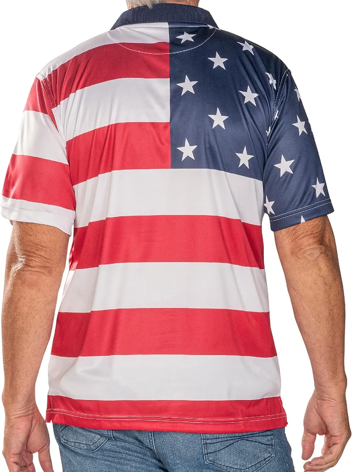 TheFlagshirt Men's Patriotic Performance Golf American Flag Classic Fit Polo Shirt