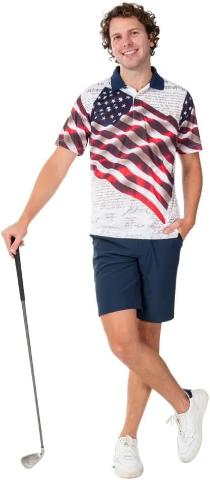 TheFlagshirt Men's Patriotic Performance Golf American Flag Classic Fit Polo Shirt