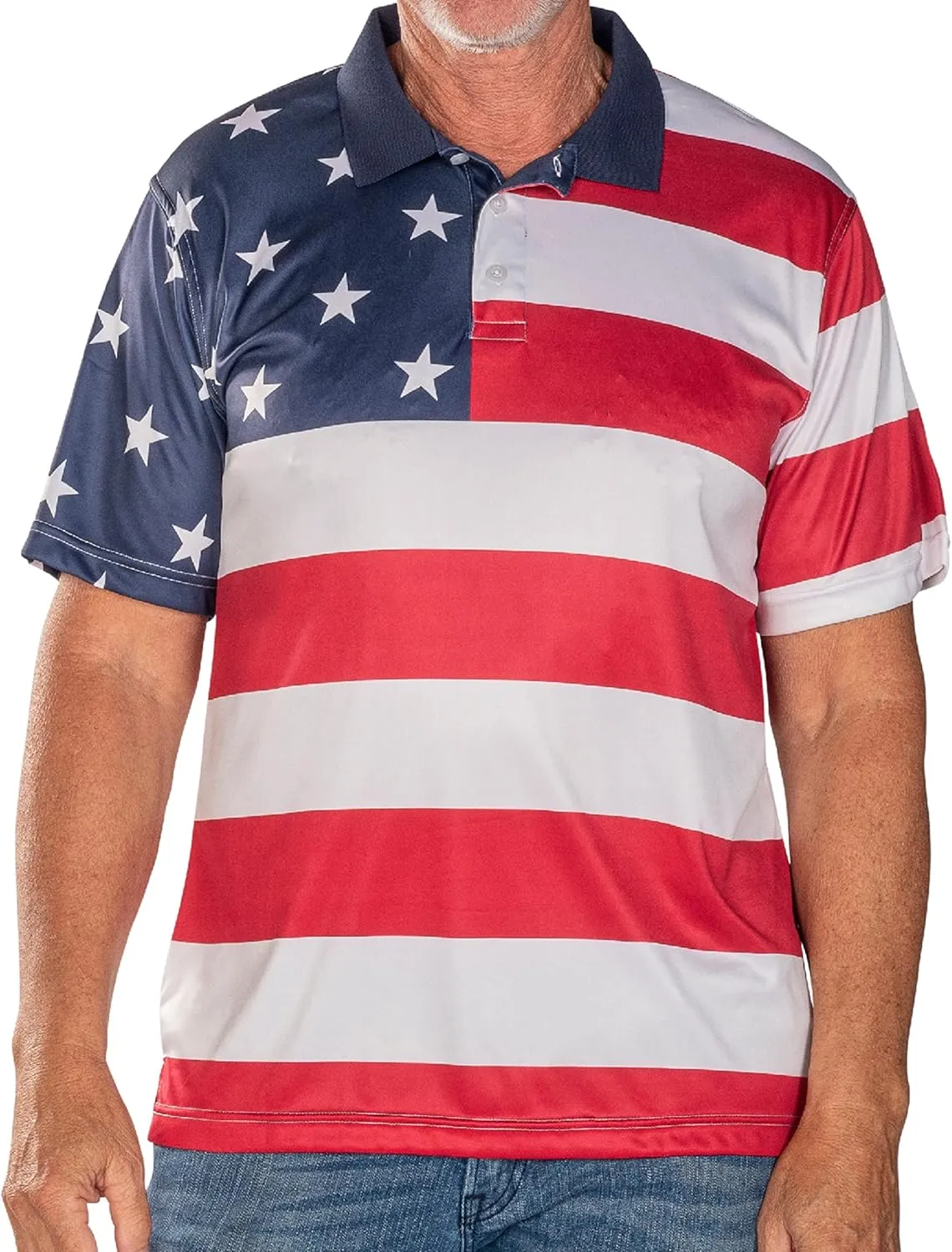 TheFlagshirt Men's Patriotic Performance Golf American Flag Classic Fit Polo Shirt