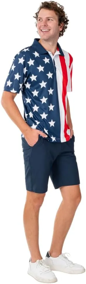 TheFlagshirt Men's Patriotic Performance Golf American Flag Classic Fit Polo Shirt