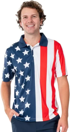 TheFlagshirt Men's Patriotic Performance Golf American Flag Classic Fit Polo Shirt