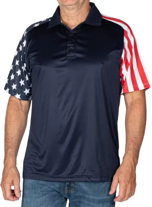 TheFlagshirt Men's Patriotic Performance Golf American Flag Classic Fit Polo Shirt