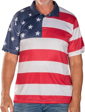 TheFlagshirt Men's Patriotic Performance Golf American Flag Classic Fit Polo Shirt