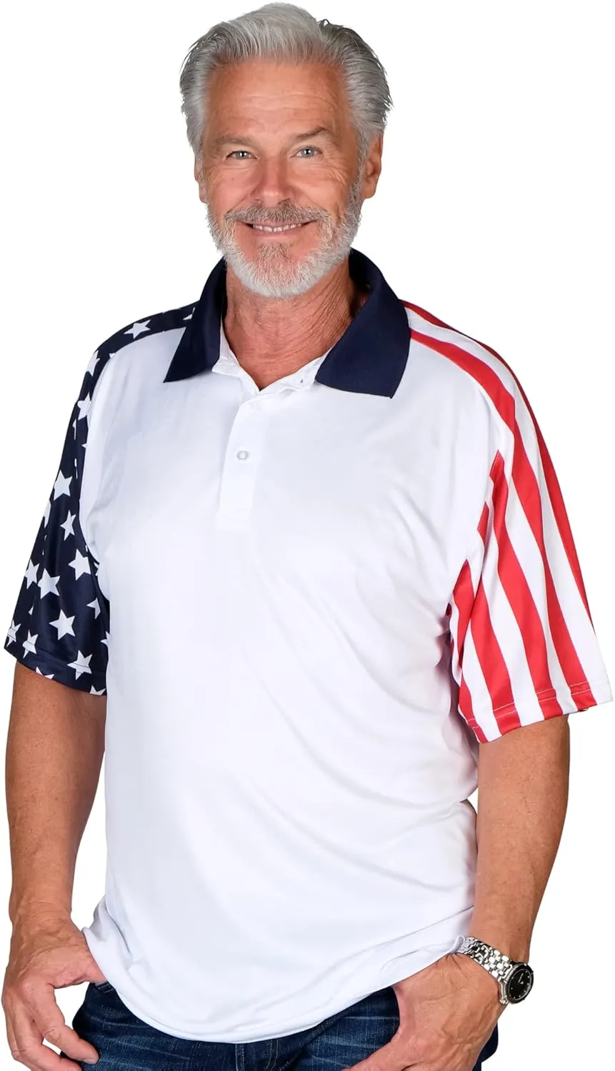 TheFlagshirt Men's Patriotic Performance Golf American Flag Classic Fit Polo Shirt