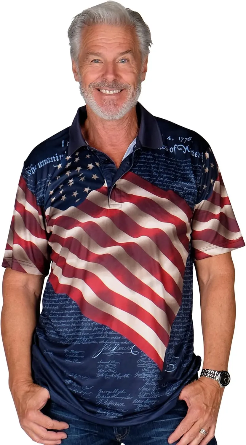 TheFlagshirt Men's Patriotic Performance Golf American Flag Classic Fit Polo Shirt