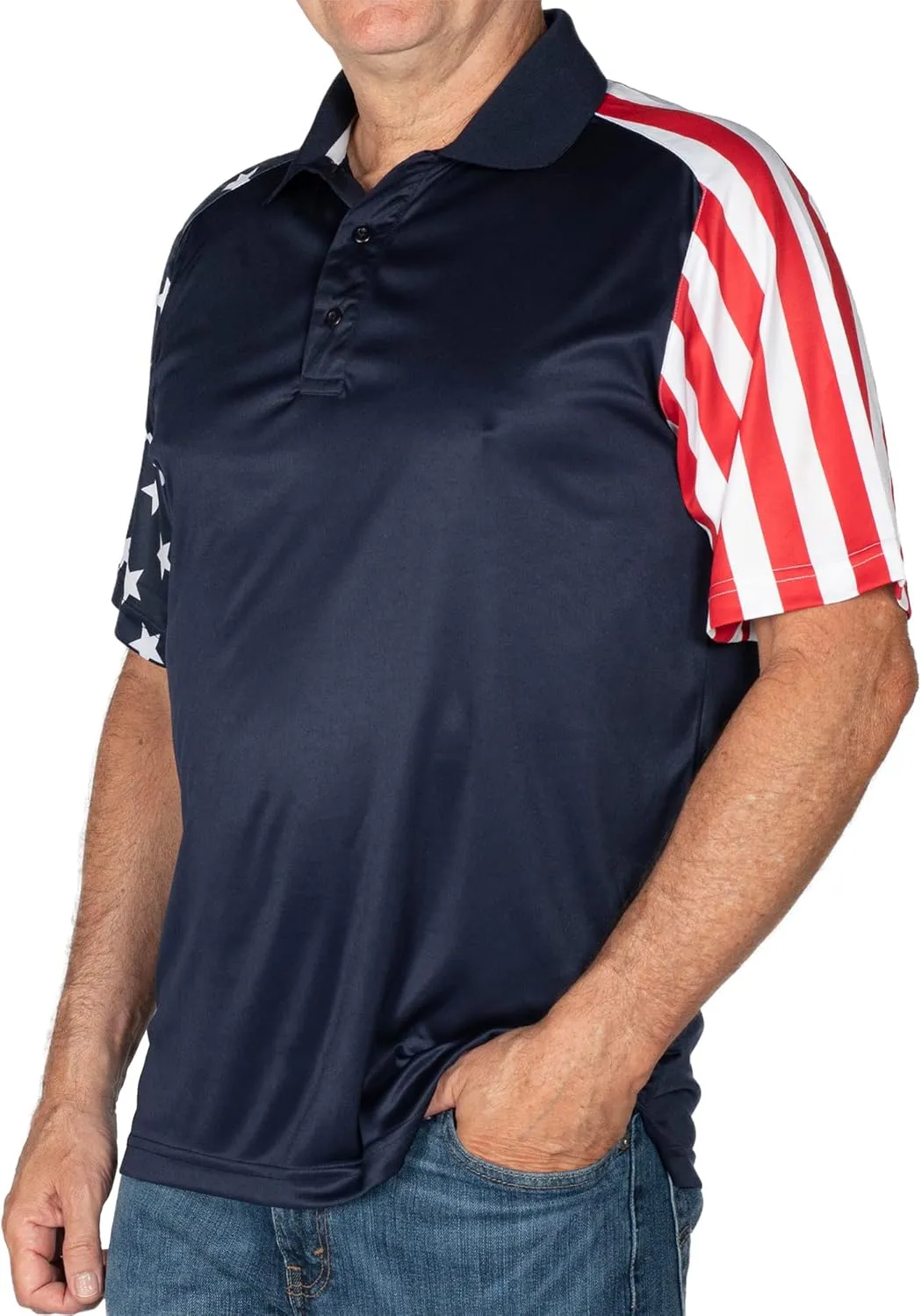 TheFlagshirt Men's Patriotic Performance Golf American Flag Classic Fit Polo Shirt