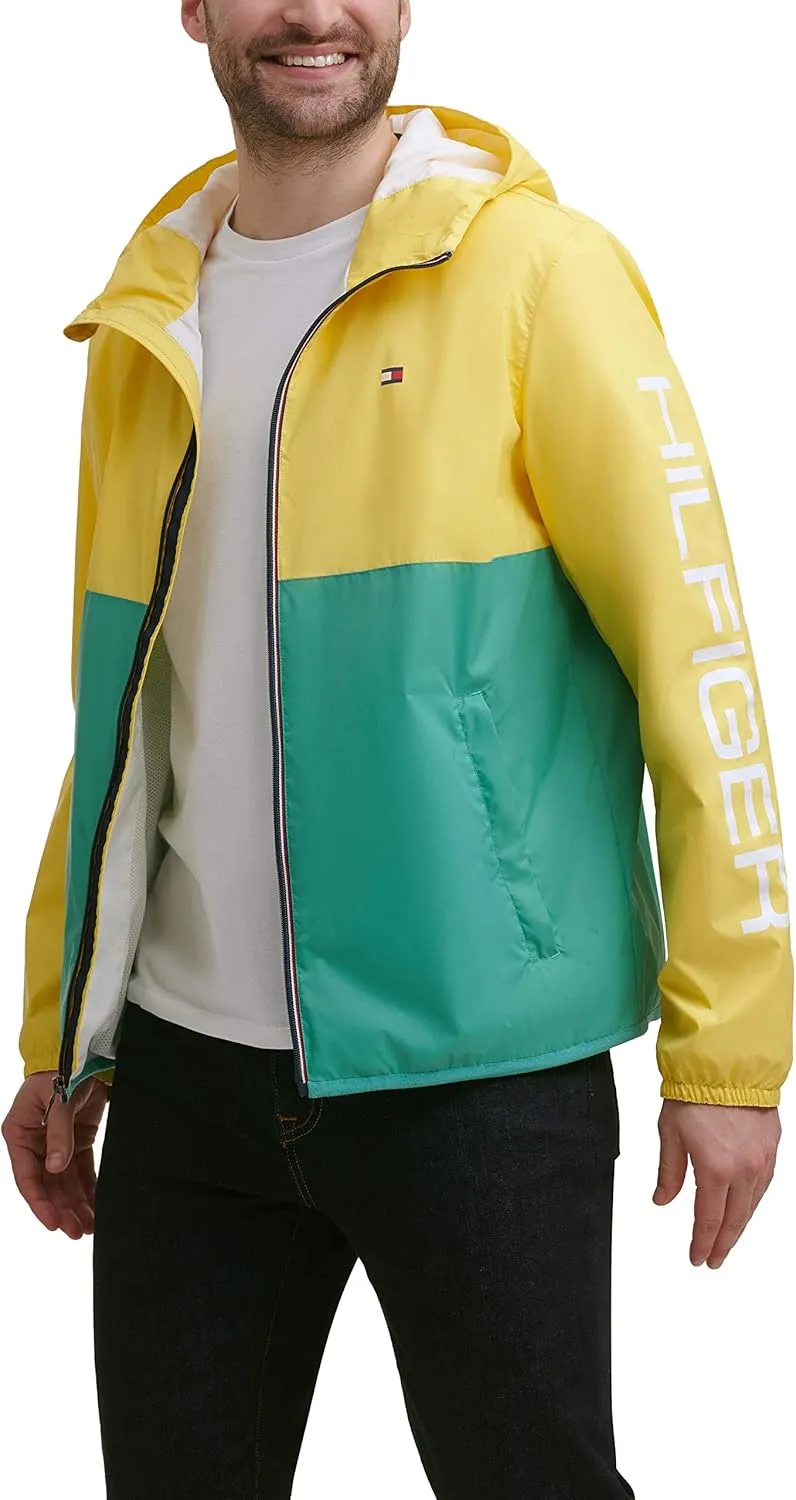 Tommy Hilfiger Men's Lightweight Active Water Resistant Hooded Rain Jacket