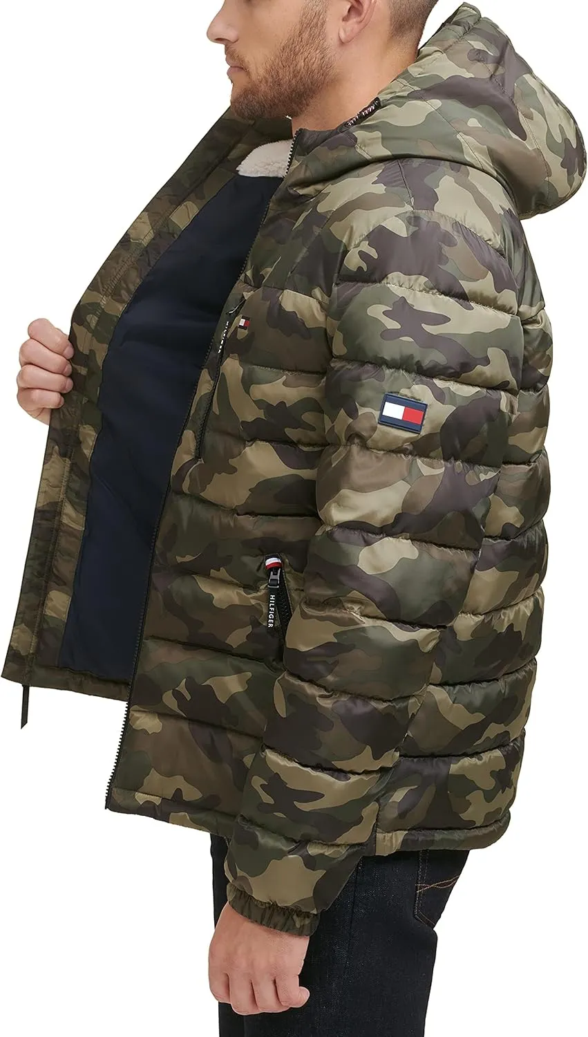 Tommy Hilfiger Men's Midweight Sherpa Lined Hooded Water Resistant Puffer Jacket