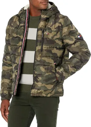 Tommy Hilfiger Men's Midweight Sherpa Lined Hooded Water Resistant Puffer Jacket