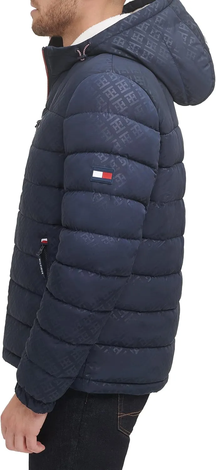 Tommy Hilfiger Men's Midweight Sherpa Lined Hooded Water Resistant Puffer Jacket