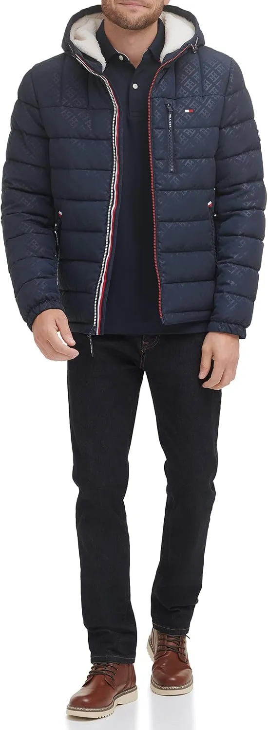 Tommy Hilfiger Men's Midweight Sherpa Lined Hooded Water Resistant Puffer Jacket
