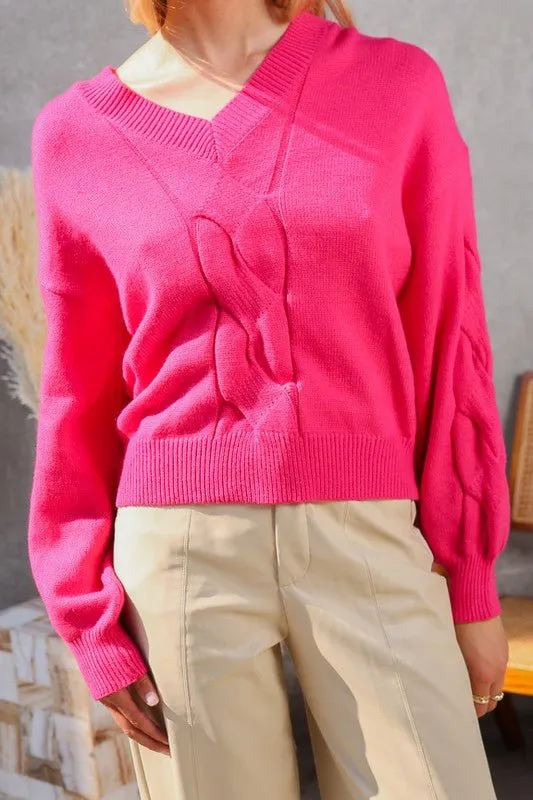 V-Neck Cable Knit Sweater