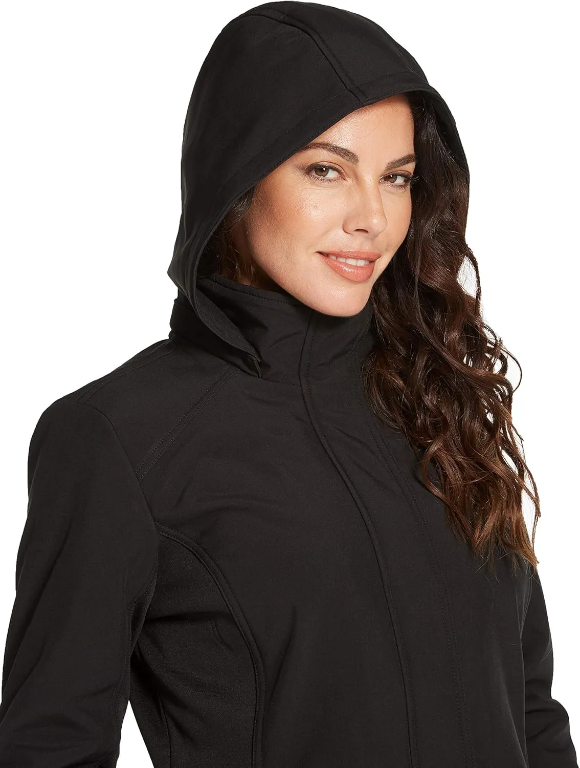 Weatherproof Womens Raincoat Lightweight Softshell Water Resistant Rain Jacket with Detachable Hood