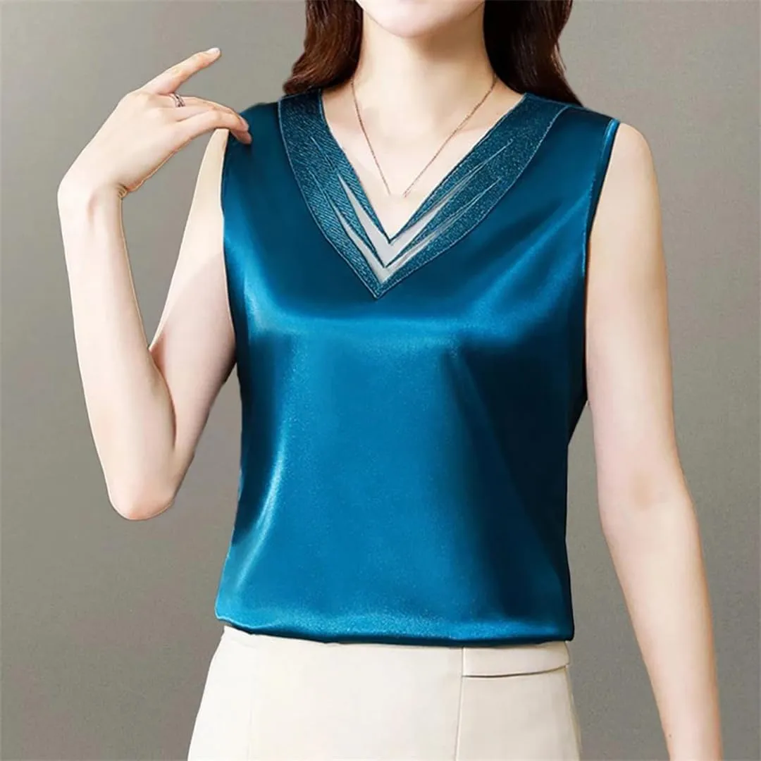 Woman Elegant Silk Satin T-Shirts Summer Camisole Casual Loose Camis Solid Tops for Women