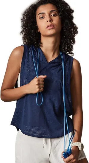 Women's Fitness Sleeveless Mesh Hoodie Sports Running T-shirts Workout Tops