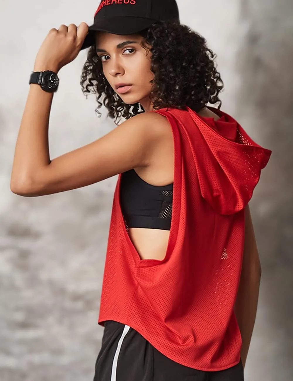 Women's Fitness Sleeveless Mesh Hoodie Sports Running T-shirts Workout Tops