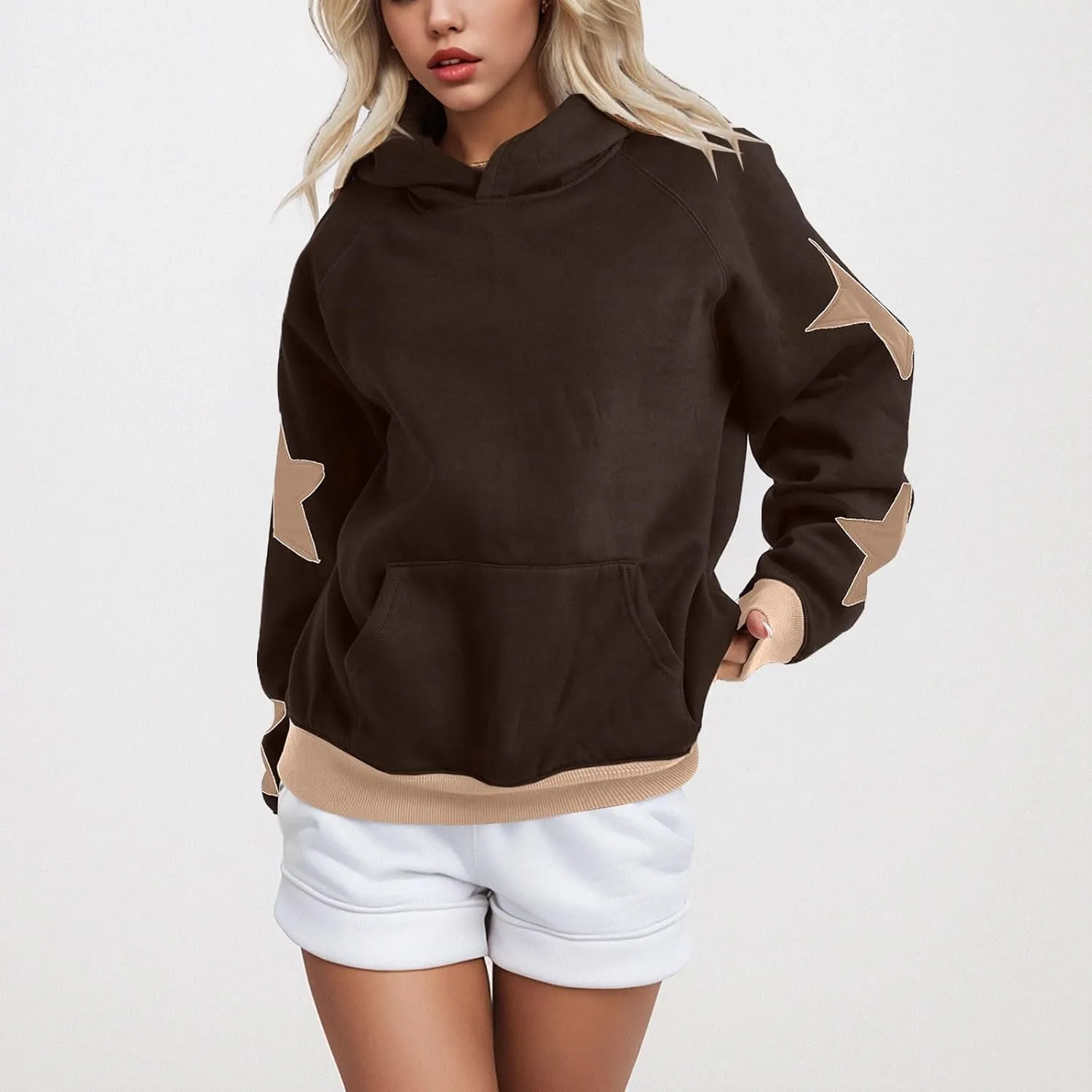 Womens Oversized Hoodies Fleece Sweatshirts Long Sleeve with Star Pullover with Pocket Fall Winter Outfits Y2k Clothes