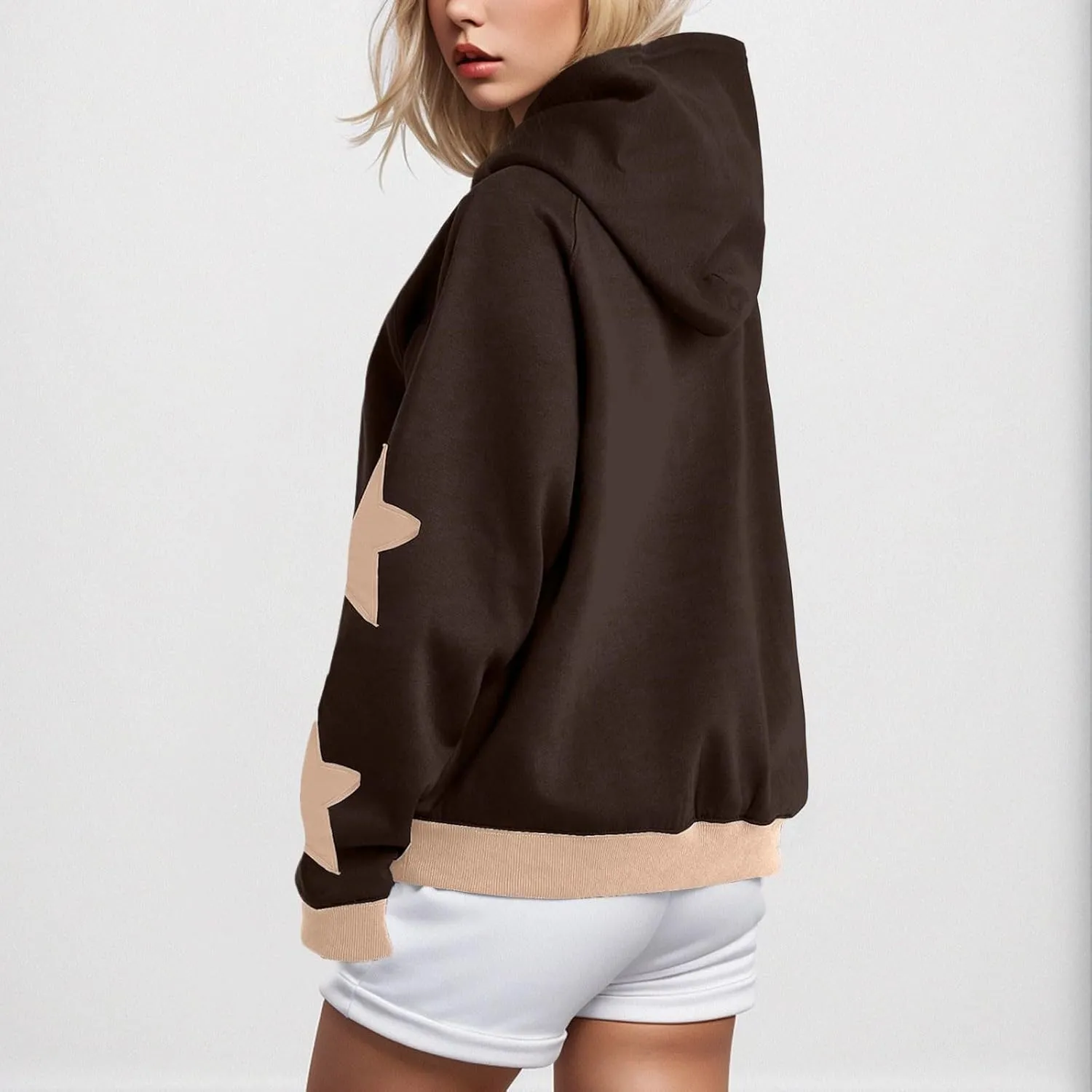 Womens Oversized Hoodies Fleece Sweatshirts Long Sleeve with Star Pullover with Pocket Fall Winter Outfits Y2k Clothes