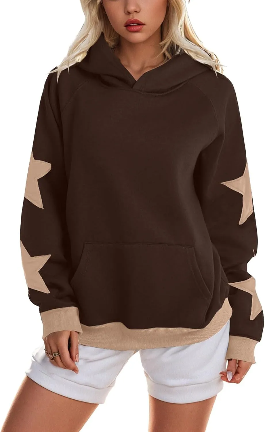 Womens Oversized Hoodies Fleece Sweatshirts Long Sleeve with Star Pullover with Pocket Fall Winter Outfits Y2k Clothes