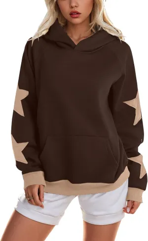 Womens Oversized Hoodies Fleece Sweatshirts Long Sleeve with Star Pullover with Pocket Fall Winter Outfits Y2k Clothes