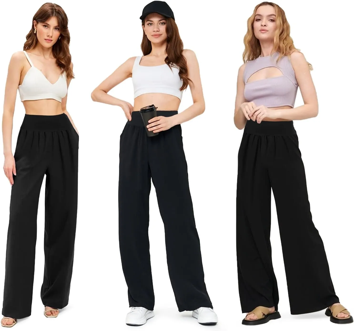 Womens Wide Leg Pants Loose Yoga Sweatpants Comfy Lounge Pajama Casual Flowy Palazzo Pants with Pockets