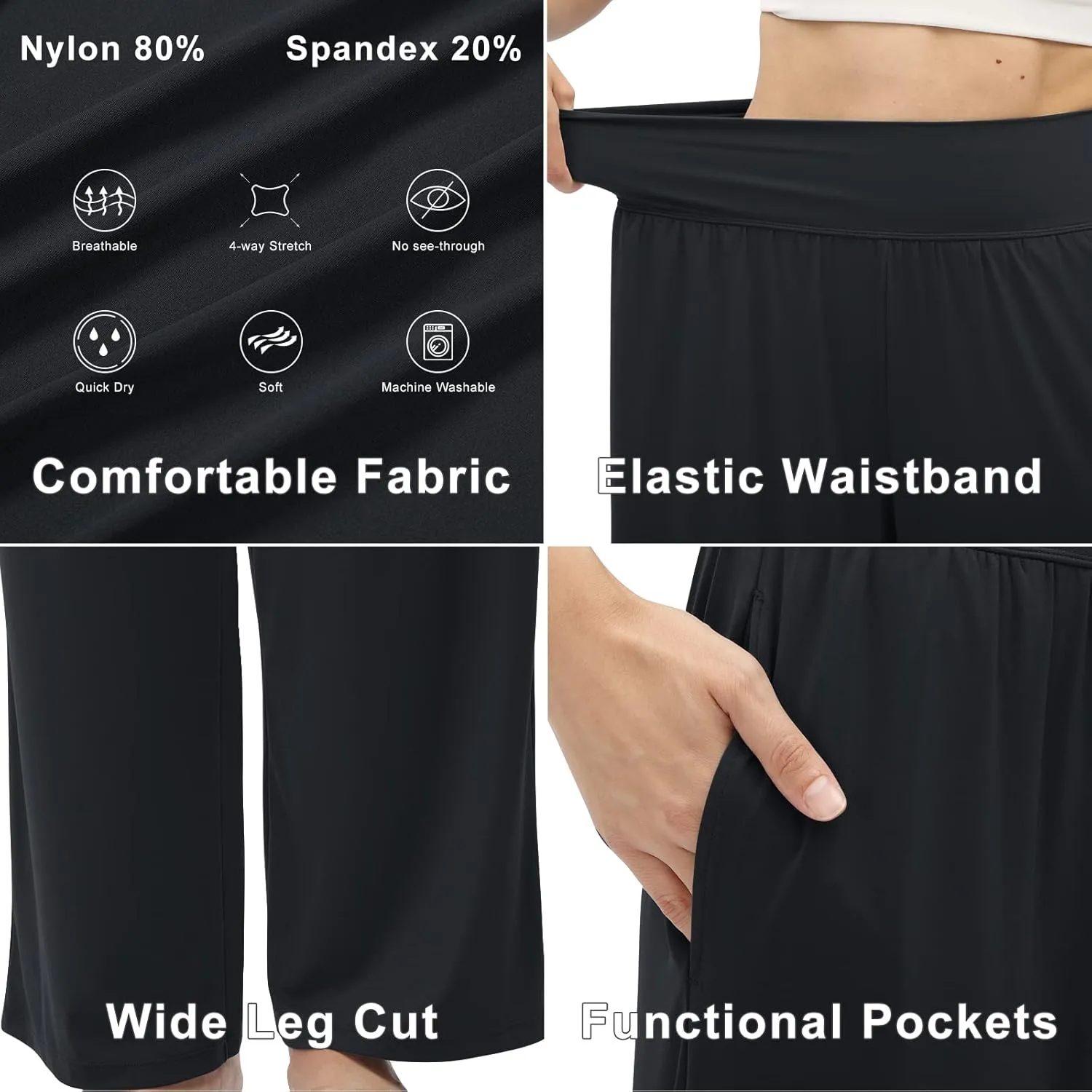Womens Wide Leg Pants Loose Yoga Sweatpants Comfy Lounge Pajama Casual Flowy Palazzo Pants with Pockets