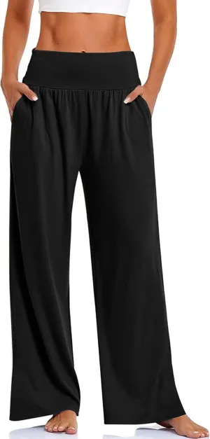 Womens Wide Leg Pants Loose Yoga Sweatpants Comfy Lounge Pajama Casual Flowy Palazzo Pants with Pockets