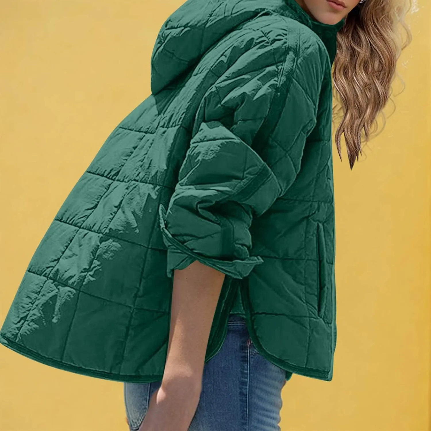 Xiaojmake Womens Quilted Puffer Jacket Oversized Long Sleeve Hooded Pullover Winter Warm Down Coats Light Jacket with Pockets