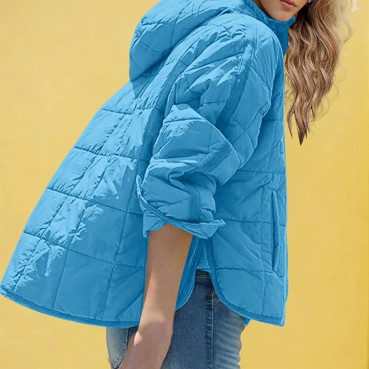 Xiaojmake Womens Quilted Puffer Jacket Oversized Long Sleeve Hooded Pullover Winter Warm Down Coats Light Jacket with Pockets