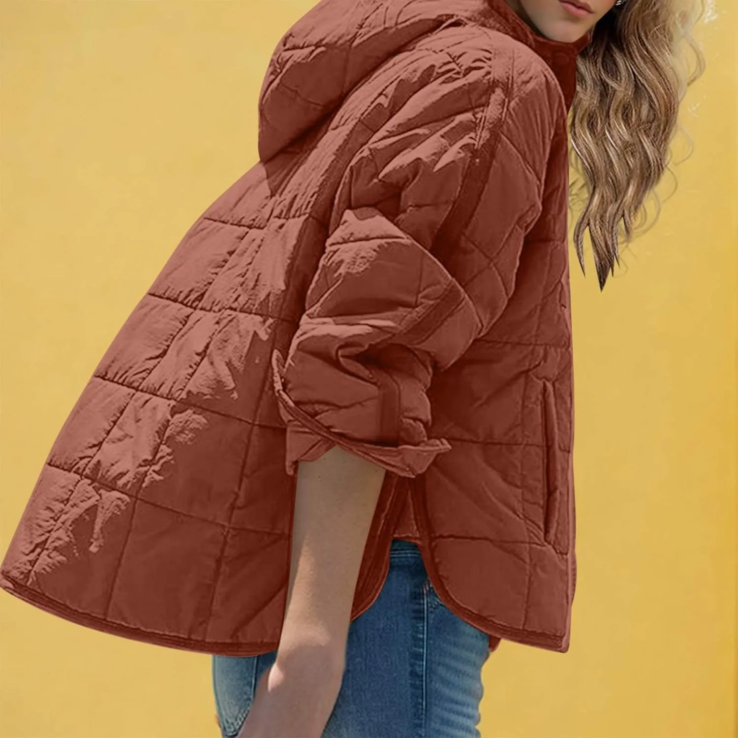 Xiaojmake Womens Quilted Puffer Jacket Oversized Long Sleeve Hooded Pullover Winter Warm Down Coats Light Jacket with Pockets