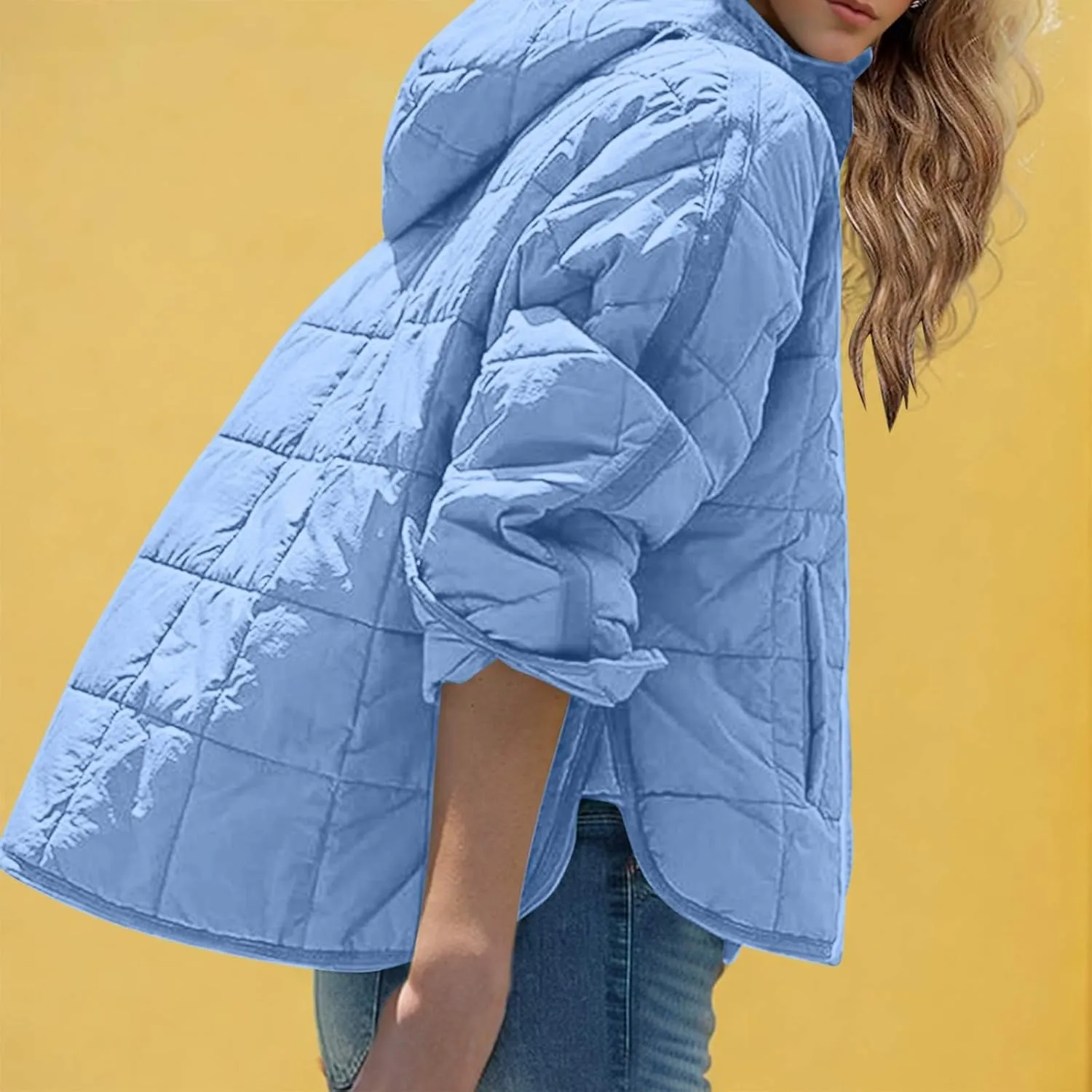 Xiaojmake Womens Quilted Puffer Jacket Oversized Long Sleeve Hooded Pullover Winter Warm Down Coats Light Jacket with Pockets