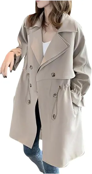 XUNRYAN Women's Classic Trench Coat Long Jackets Layered Notch Lapel Double-Breasted Peacoat Fall Outfit Winter Outerwear