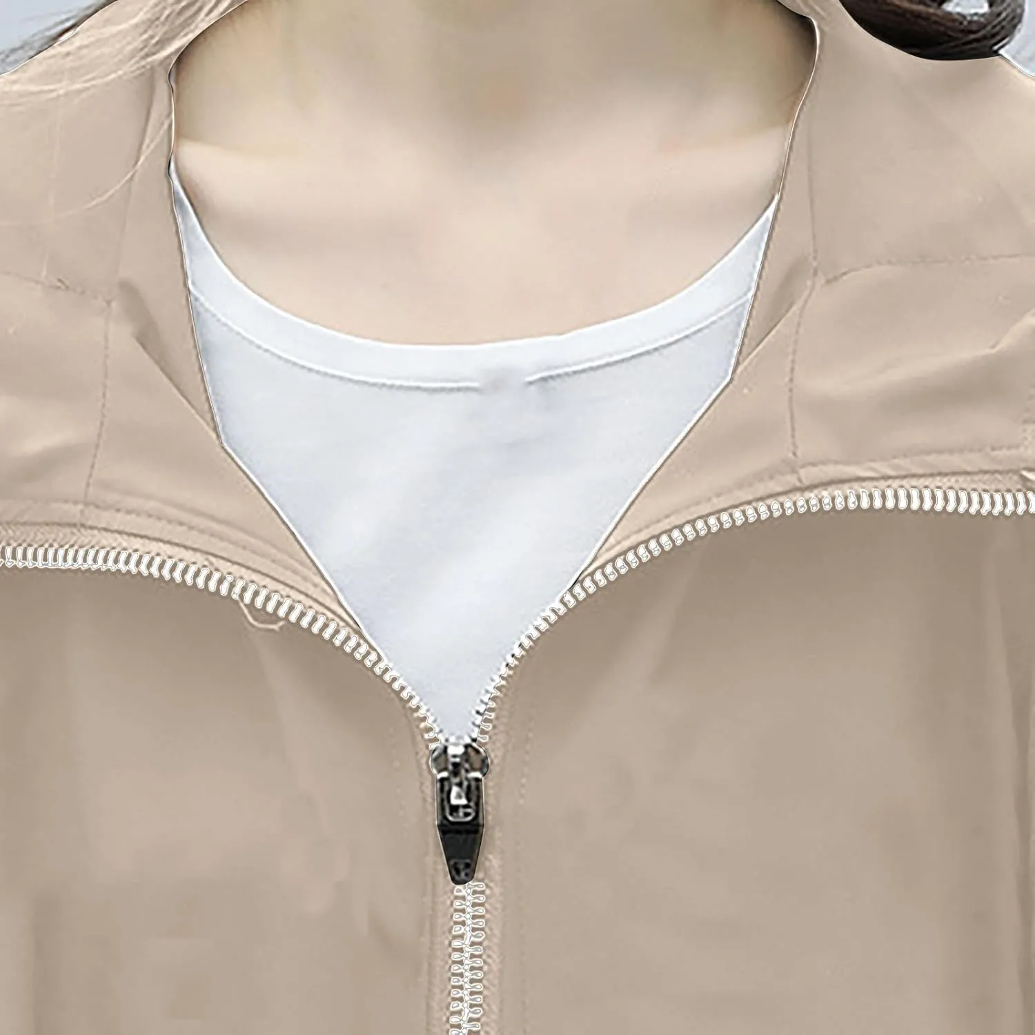 YRAETENM Long Trench Coat for Women Casual Lightweight Zip up Jackets Water Resistant Hooded Windbreaker Comfortable Outwear