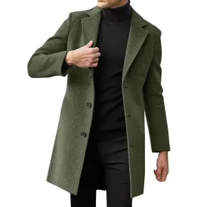 ZYXTIM Men's Wool Blend Pea Coat Notched Collar Single Breasted Trench Coat Oversize Long Classic Office Work Jacket Coat